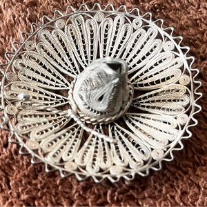 “Siver Sombrero” Vintage Sterling Filigree Mexican Hat Pin Brooch